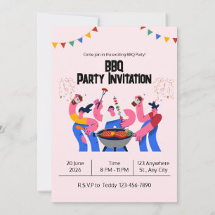 Invitación a fiesta de barbacoa juguetona azul bei