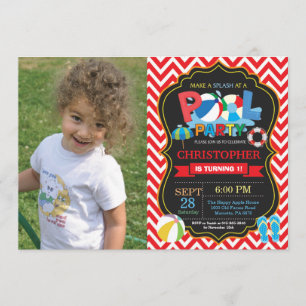 Invitación a fiesta de billar Chico Splash Rojo