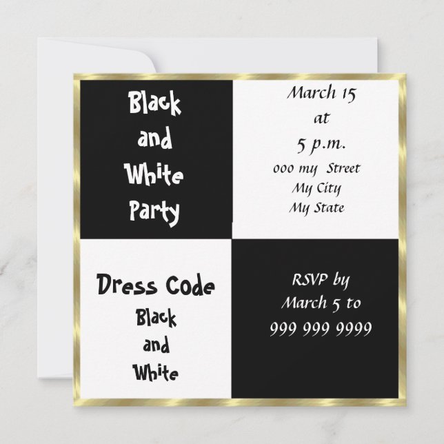 Invitación a Fiesta de Blanco y Negro (Anverso)