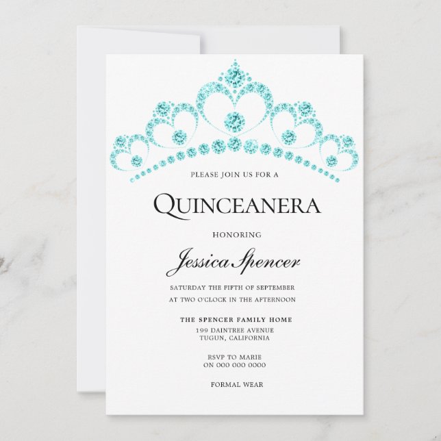 Invitación a Fiesta de Blue Verde azulada Diamond  (Anverso)