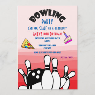 Invitación a fiesta de bolos Bola y bolos Pizza y 