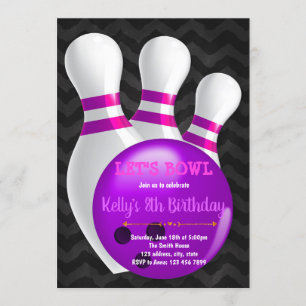 invitación a fiesta de bolos púrpura