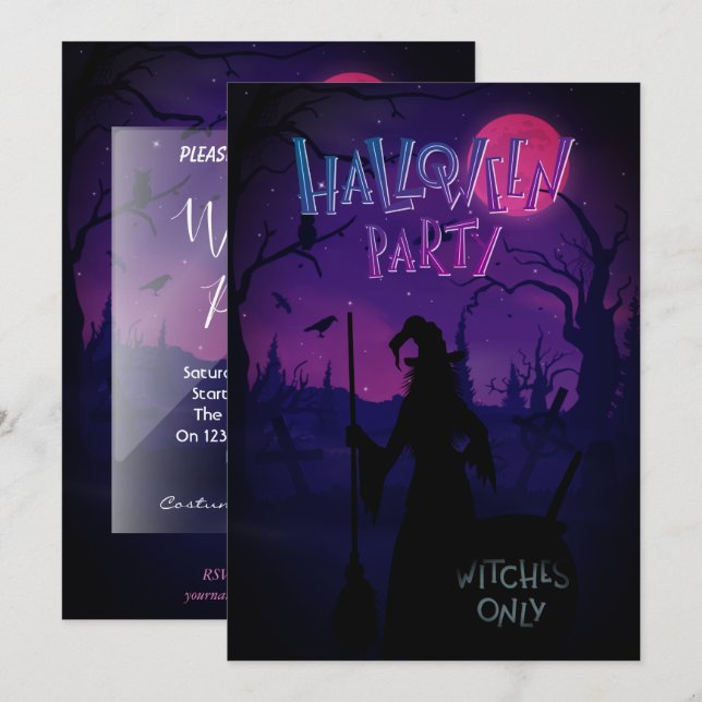 Invitación a fiesta de brujas de Halloween (Anverso / Reverso)