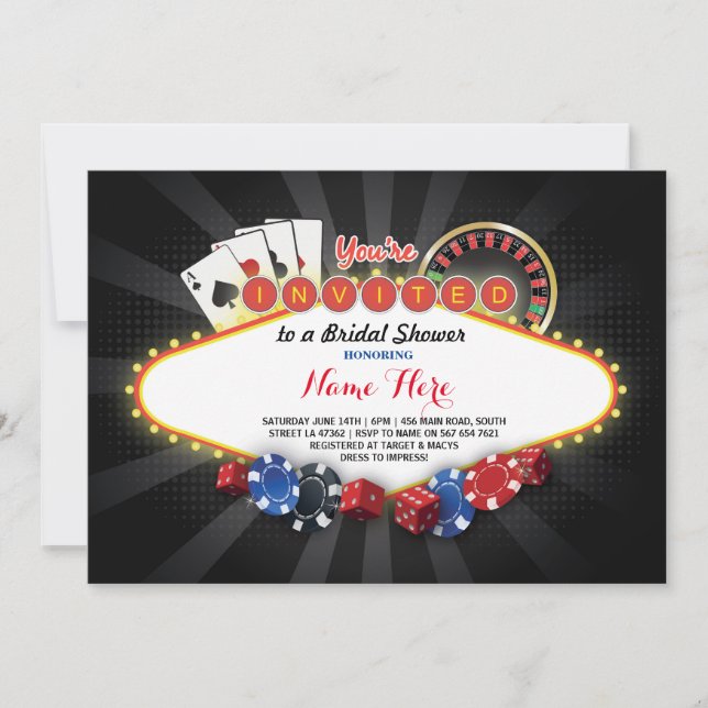 Invitación a Fiesta de Casino Bridal Shower Night  (Anverso)