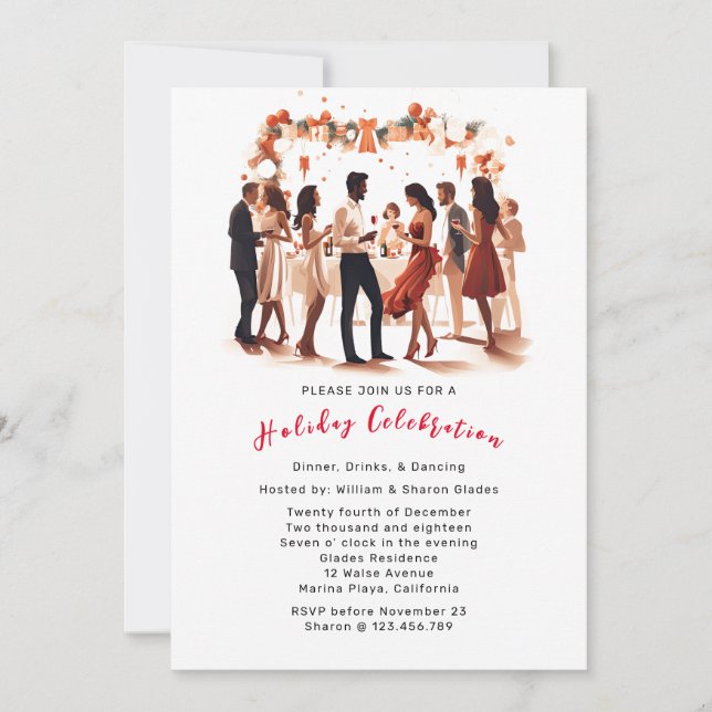 Invitación a fiesta de celebración de navidades (Anverso)