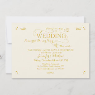 Invitación a fiesta de cena de ensayo boda Cr/Gold