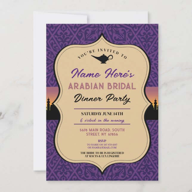 Invitación a Fiesta de cena de novia de las noches (Anverso)