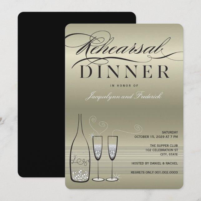 Invitación a Fiesta de cena de Platinum Champagne (Anverso / Reverso)