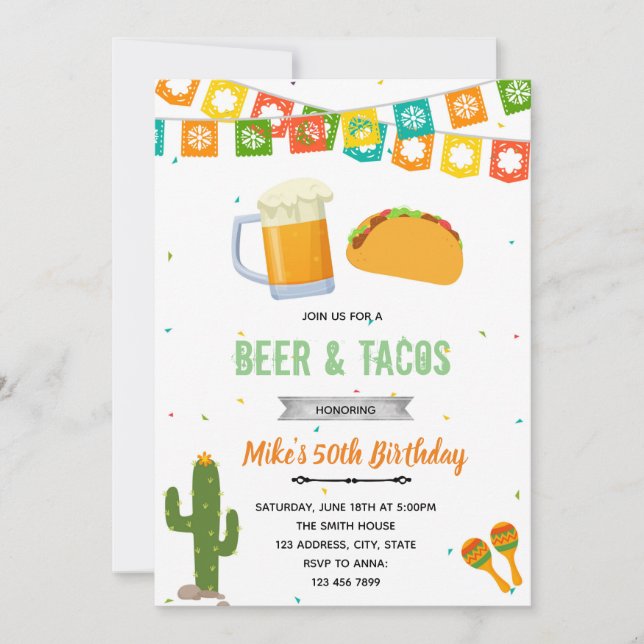 Invitación a fiesta de cerveza y tacos (Anverso)