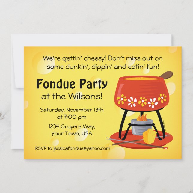 Invitación a fiesta de Cheese Fondue (Anverso)