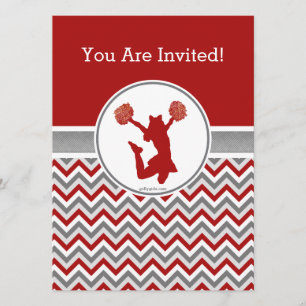 Invitación a fiesta de Chevron Rojo o Pom