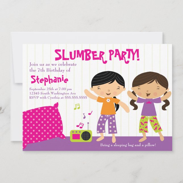 Invitación a fiesta de chica de cumpleaños para lo (Anverso)