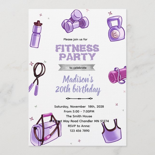 invitación a fiesta de chica fitness (Anverso)