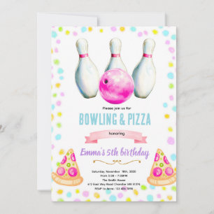 invitación a fiesta de chicas de bolos y pizza