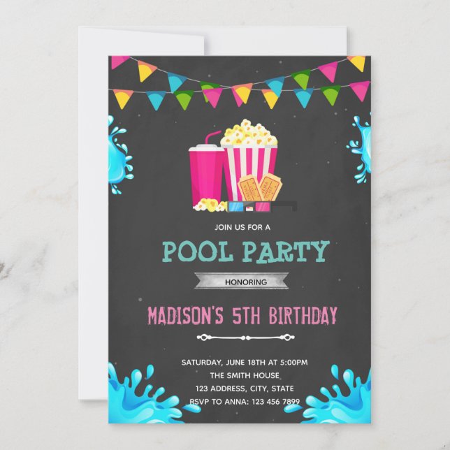 invitación a fiesta de chicas en la piscina con pe (Anverso)
