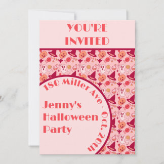 Invitación a fiesta de Chicas rosados de Halloween