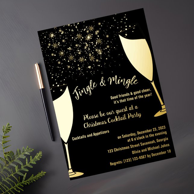 Invitación a fiesta de cóctel de Navidad dorado y  (Subido por el creador)