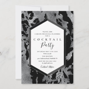 Invitación a fiesta de cóctel negro plateado