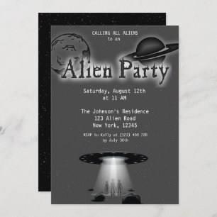 Invitación a Fiesta de color gris y OVNI de Super 