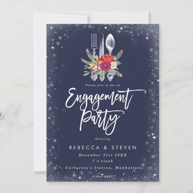 invitación a fiesta de compromiso floral de invier (Anverso)