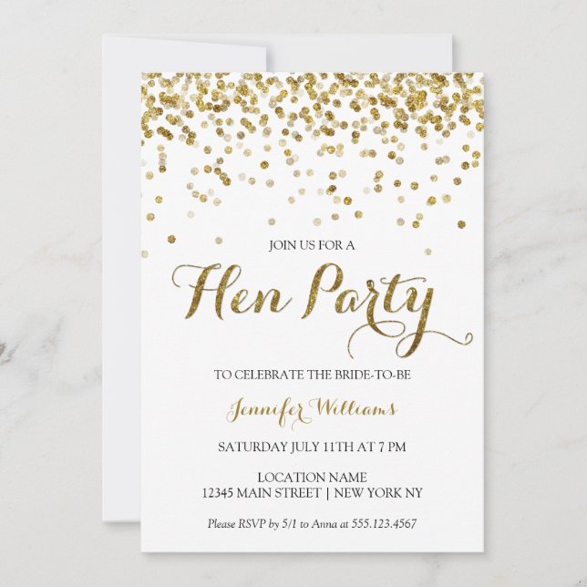Invitación a Fiesta de Confetti Hens, Purpurina de (Anverso)