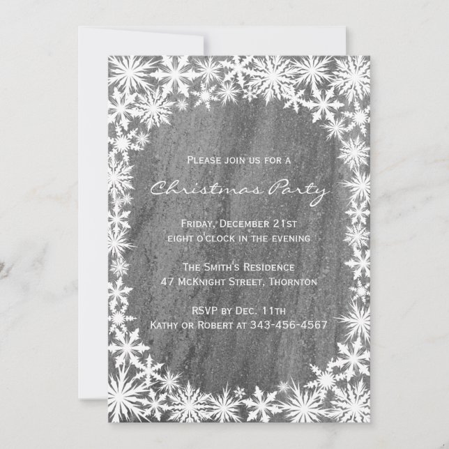 Invitación a fiesta de copos de nieve y Navidades  (Anverso)