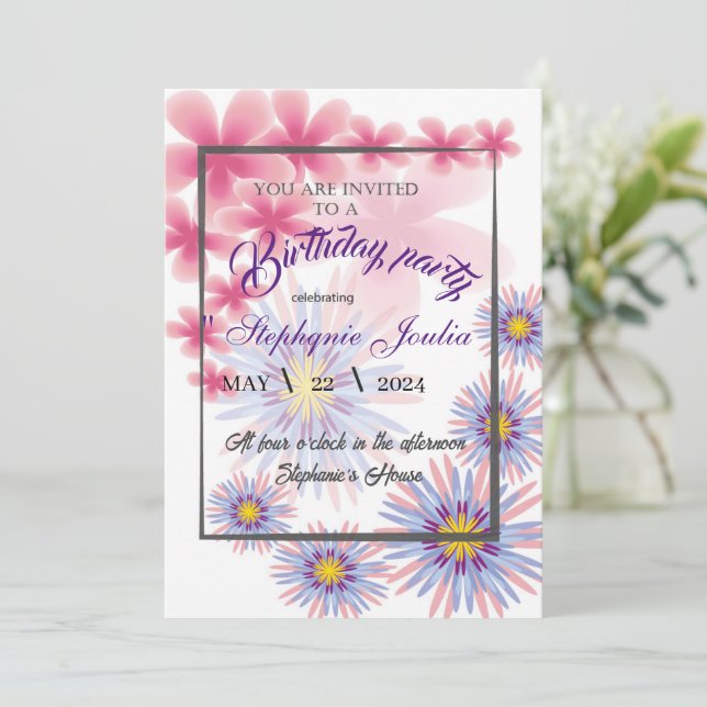 invitación a fiesta de cumpleaños (Anverso de pie)