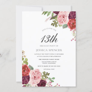 Invitación a fiesta de cumpleaños 13 chicas Rubor 