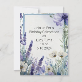 Invitación a fiesta de cumpleaños 18 con flores az