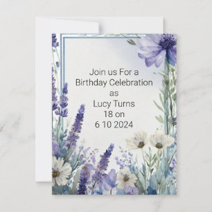 Invitación a fiesta de cumpleaños 18 con flores az
