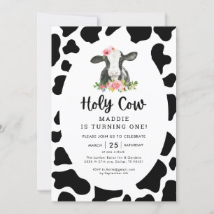 Invitación a fiesta de cumpleaños 1.ᵉʳ vaca sagrad