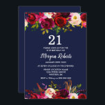 Invitación a Fiesta de cumpleaños 21ª floral de la<br><div class="desc">Invitación a Fiesta 21º cumpleaños con flores azul borgoña de la Marina Ver colección coincidente en Nest Store y Nest</div>