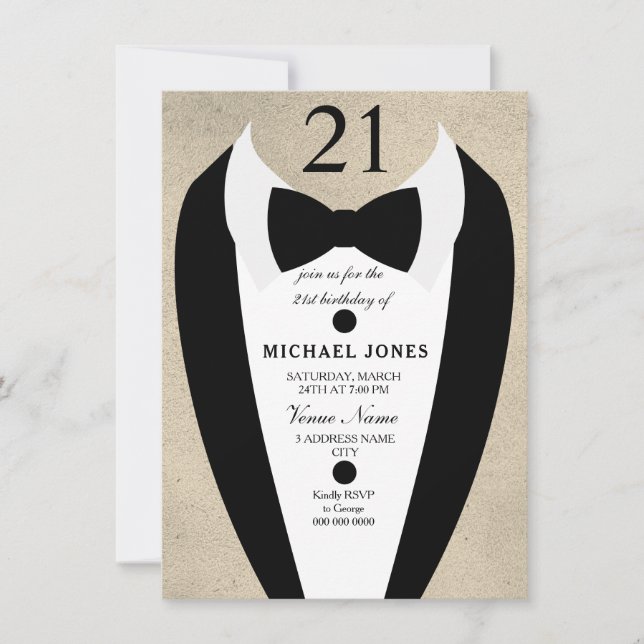 Invitación a Fiesta de cumpleaños 21 hombres de or (Anverso)