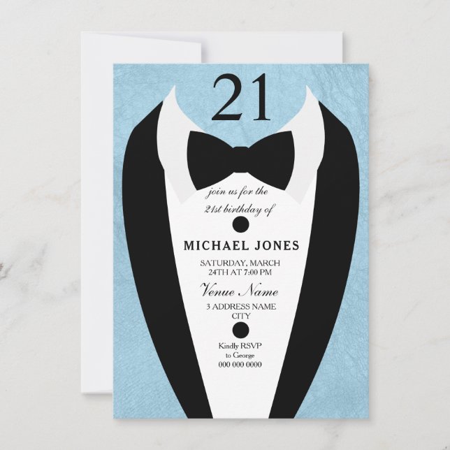 Invitación a Fiesta de cumpleaños 21 hombres de Tu (Anverso)