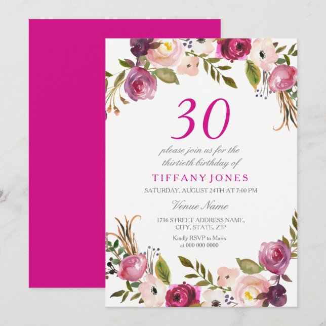 Invitación a Fiesta de cumpleaños 30 de Floral Bot (Anverso / Reverso)