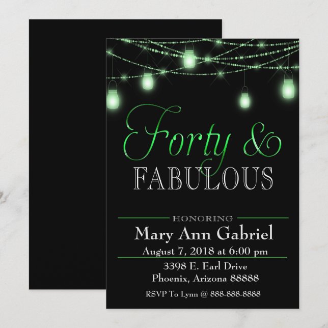 Invitación a Fiesta de cumpleaños 40 Green Mason J (Anverso / Reverso)