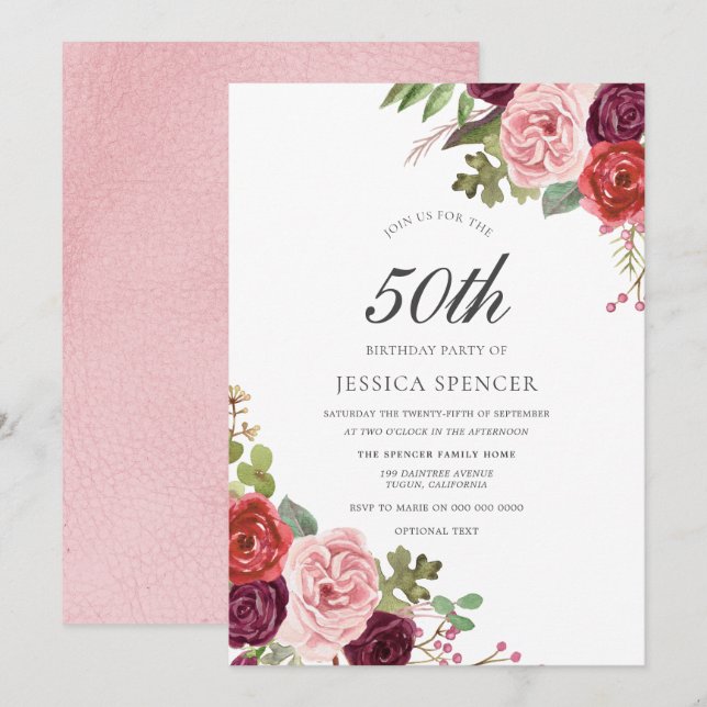 Invitación a fiesta de cumpleaños 50 mujeres de co (Anverso / Reverso)