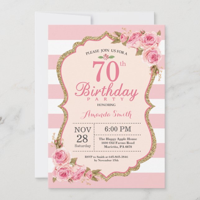 Invitación a fiesta de cumpleaños 70 de Floral Pin (Anverso)
