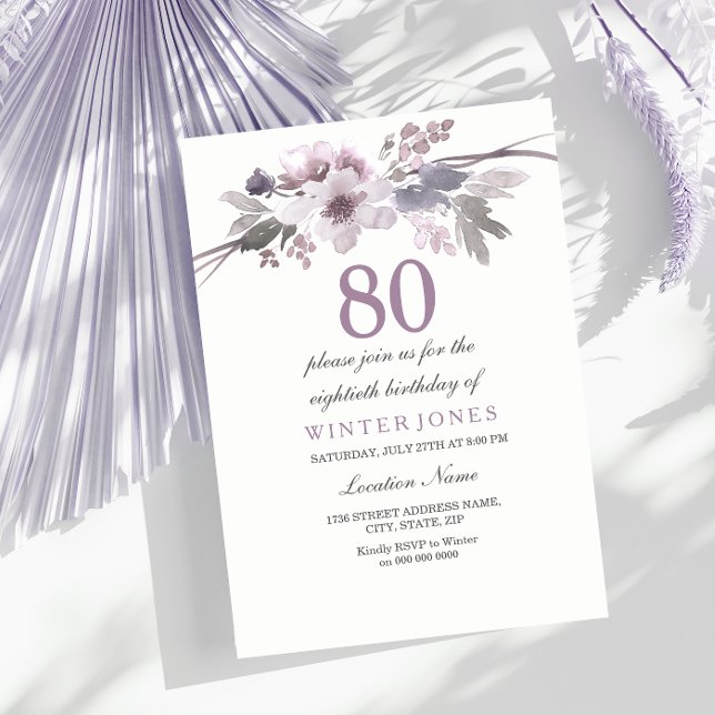 Invitación a fiesta de cumpleaños 80th bonito Purp (Subido por el creador)