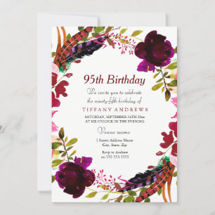 Invitación a fiesta de cumpleaños 95th Burgundy Pu