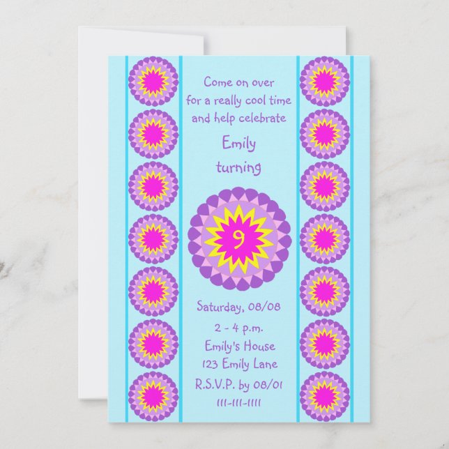 Invitación a fiesta de cumpleaños a cualquier edad (Anverso)