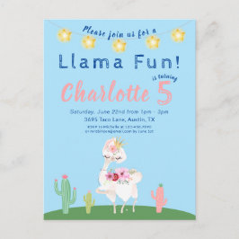 Invitación a fiesta de cumpleaños azul de Cute Lla