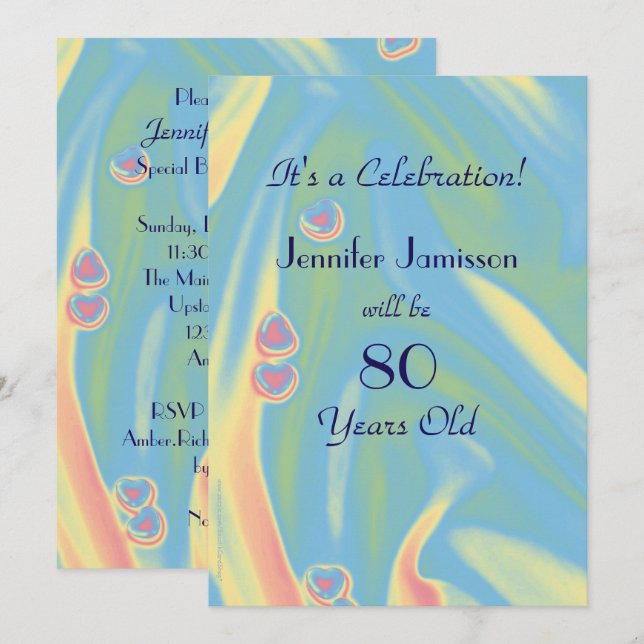 Invitación a fiesta de cumpleaños azul Pastel de 8 (Anverso / Reverso)