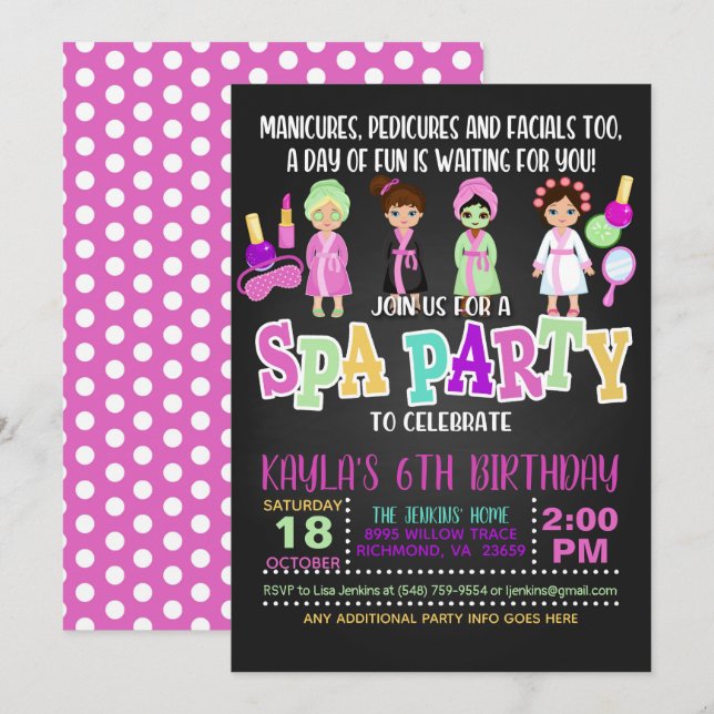 Invitación a fiesta de cumpleaños - Chicas (Anverso / Reverso)