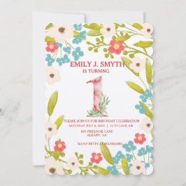 Invitación a fiesta de cumpleaños con flores para 