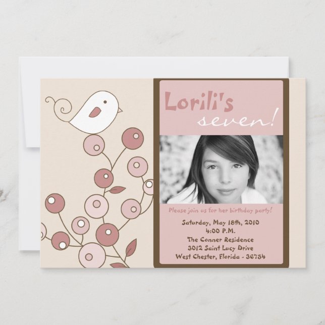 Invitación a fiesta de cumpleaños con foto de pája (Anverso)