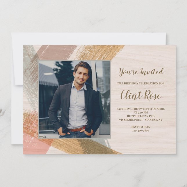 Invitación a fiesta de cumpleaños con foto de pinc (Anverso)