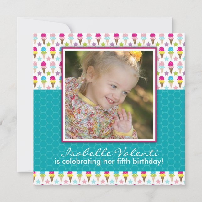 Invitación a fiesta de cumpleaños con foto diverti (Anverso)