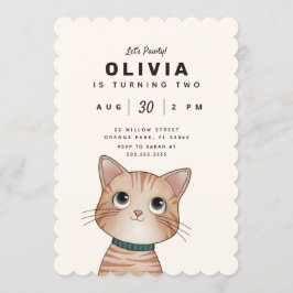 Invitación a fiesta de cumpleaños con gatito adora