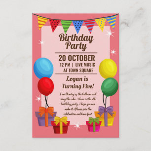 Invitación a fiesta de cumpleaños con globos y reg